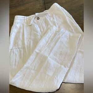 Inc Beach International Concepts Women 12 Large Pants White 100% Linen Wide Leg